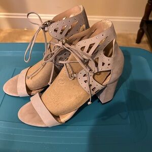 Anthropologie Gray Block Heel Lace-Up Heels